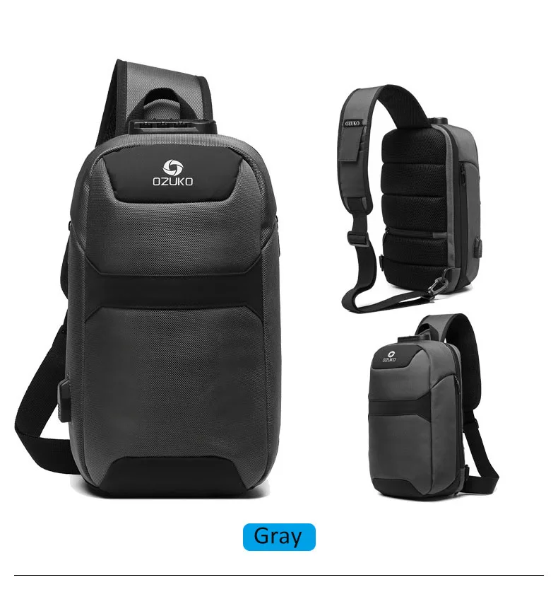 OZUKO Men's Messenger Bag Antitheft Waterproof USB Recharging Shoulder Crossbody Bags Chest Pack Male Sling Bag for Short Trip