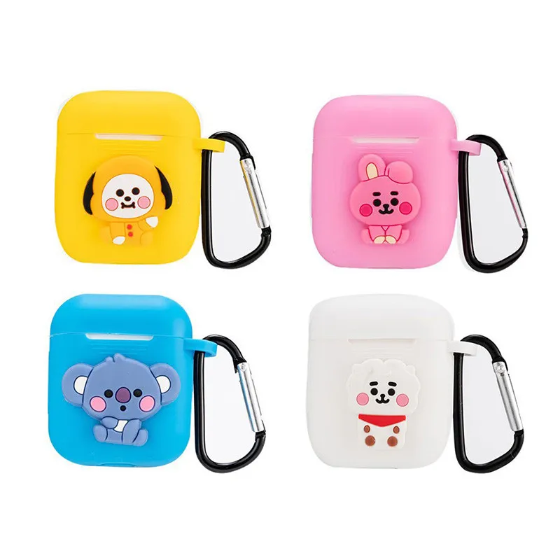 

Korean Kpop Cartoon Earphone Organizer Headphone Container Rotating Cover Square Earphone Wire Box Data Line Cables Storage Case