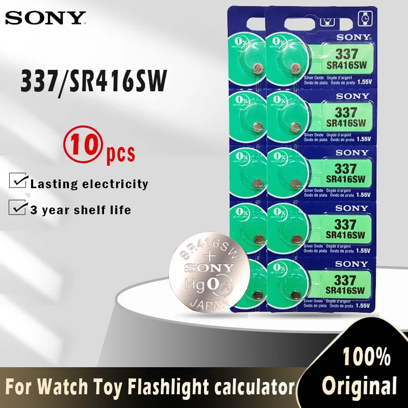10 шт. 100% оригинал SONY 337 SR416SW LR416 1 55 в кнопочные батареи для монет часы с