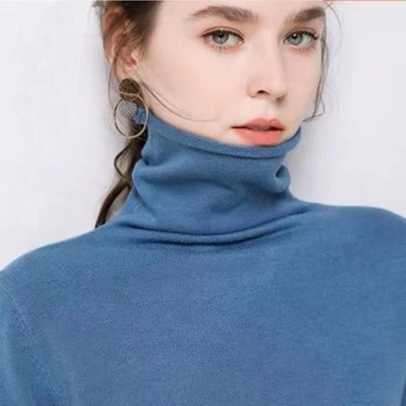 HLBCBG Autumn Winter Slim Turtleneck Sweater Women Basic Bottoming Knitwear Knitted Cotton Pullovers Femme Jumper 2021 New | Женская