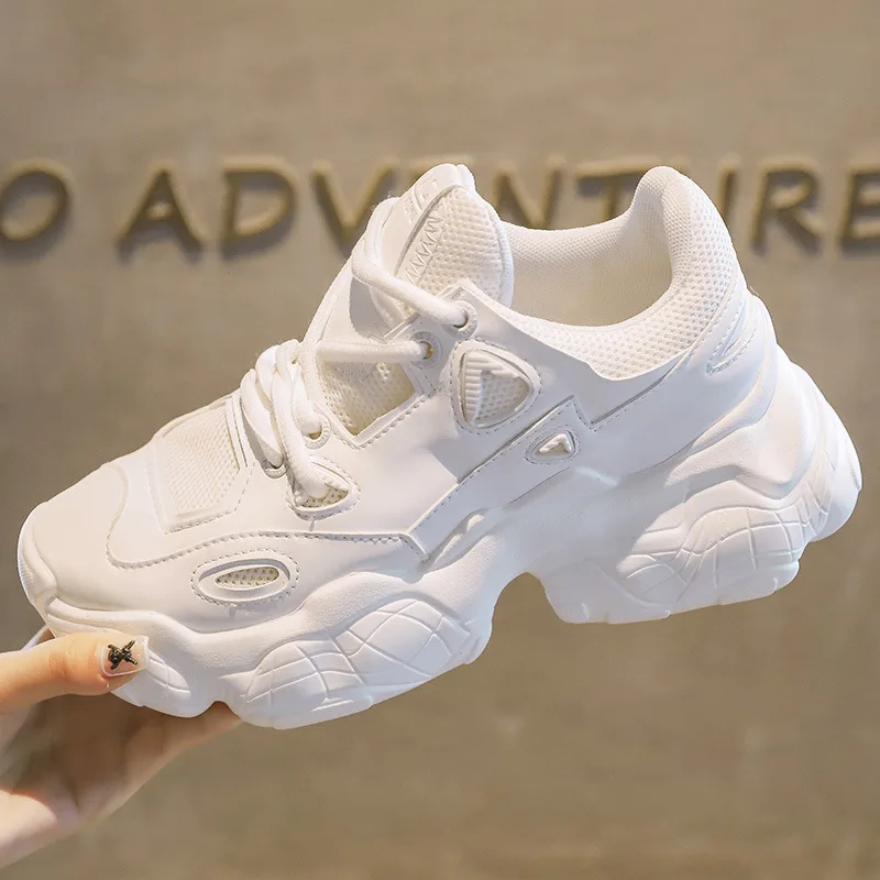 

Fashion Korean Women Sneakers Platform Female Thick Sole Lace Up Mesh Breathable Ladies Casual Shoes Woman White Chunky Sneakers