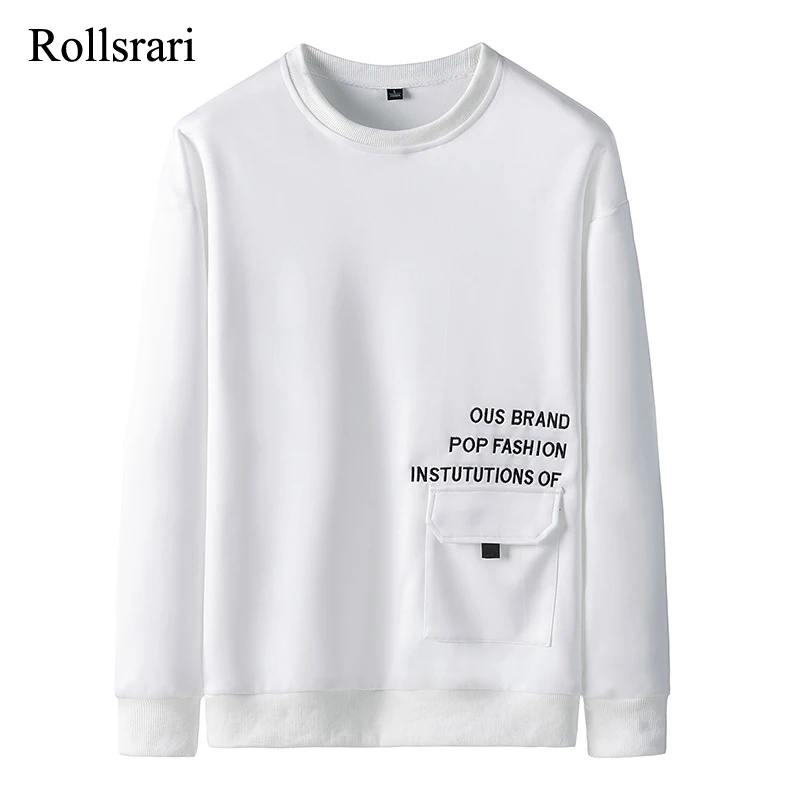 Мужская толстовка без капюшона с круглым вырезом и карманами|Мужские толстовки