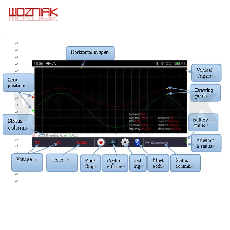 Цифровой осциллограф woaniak TWF100 2 канала USB мини-осциллограф для ПК Bluetooth Поддержка