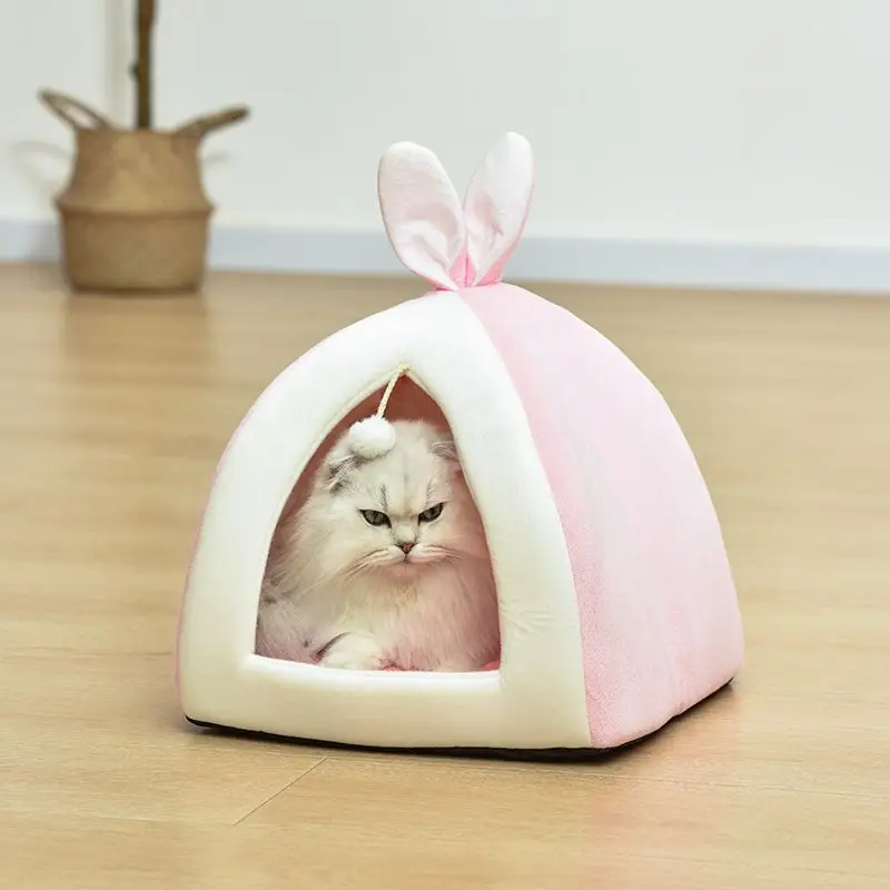 

Cat Bed Houses For Kitten Accessories House Rabbit Tent Indoor Cave Removable Washable Cushioned Guinea Pig Warm Bunny Hamster