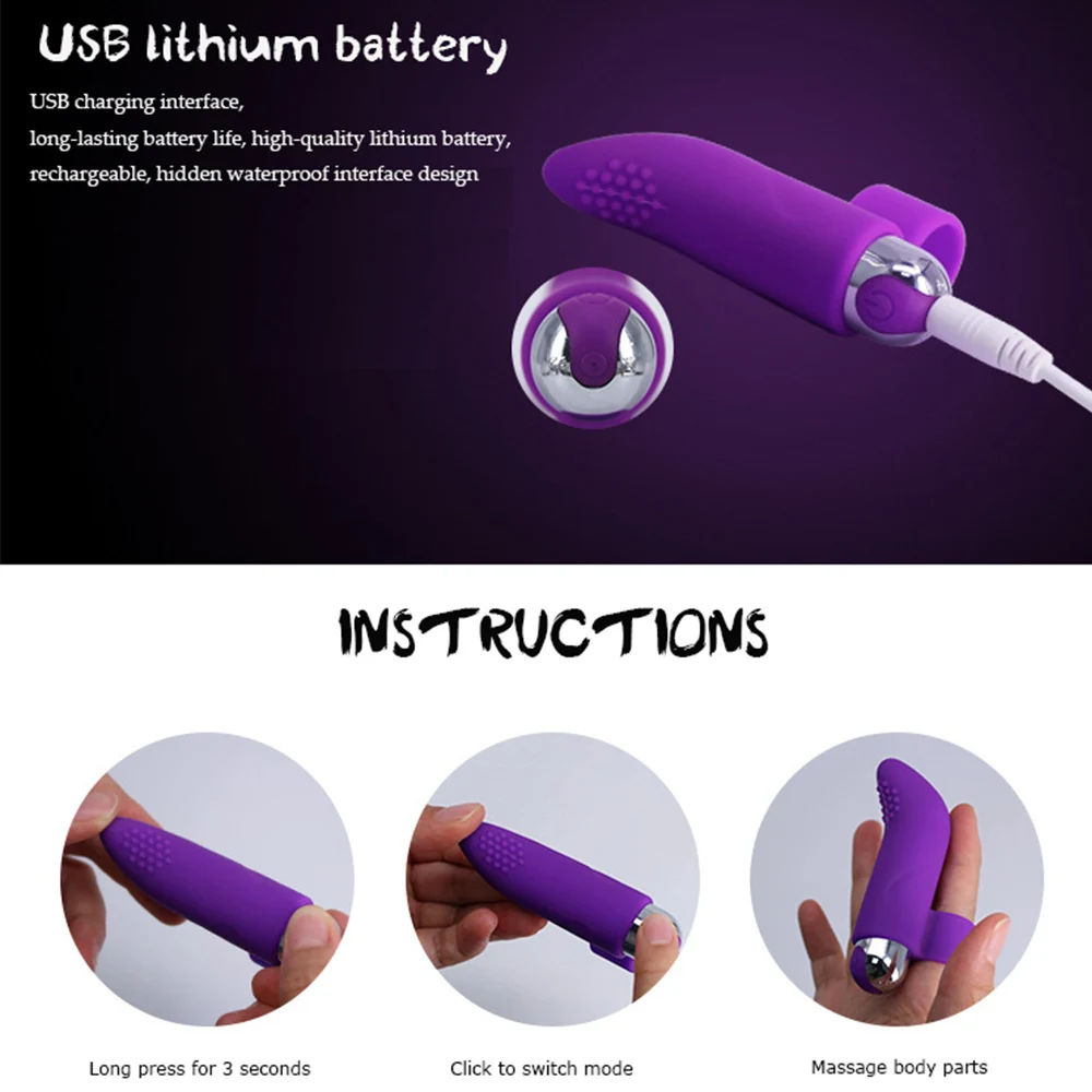 Палец вибратор 10 скоростей USB Перезаряжаемый Анальный Анальная пробка Мощный G