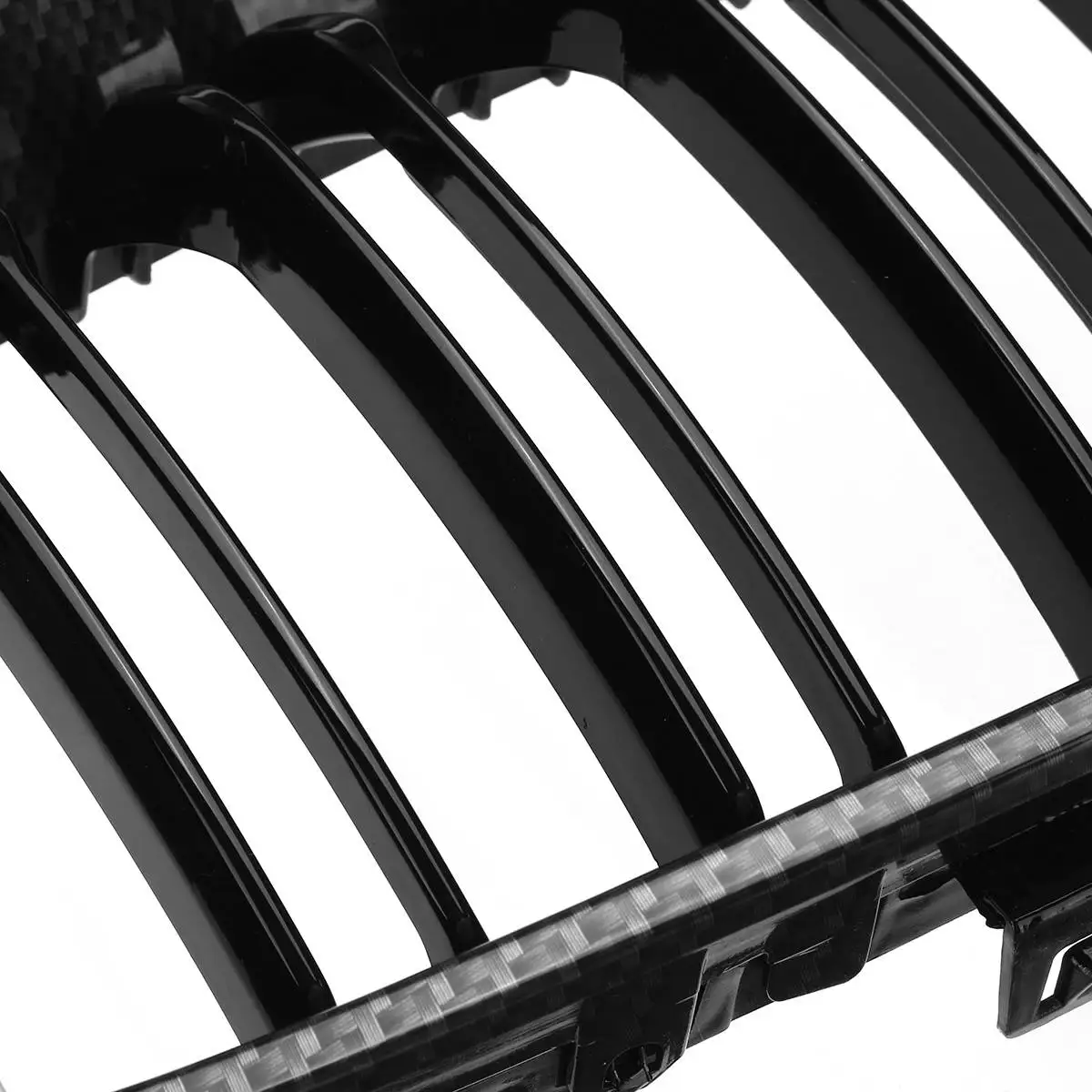 

Pair Car Carbon Gloss Black Dual Line 2 Slat Front Kidney Grilles Replacement For BMW F34 335i GT 328i GTxDrive 2014 2015 2016