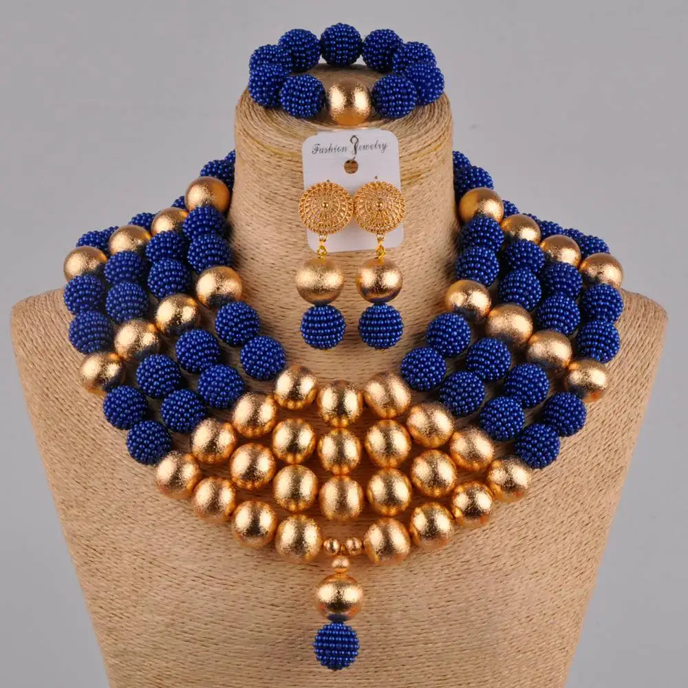 

royal blue african beads jewelry set simulated pearl nigerian wedding necklace FZZ33