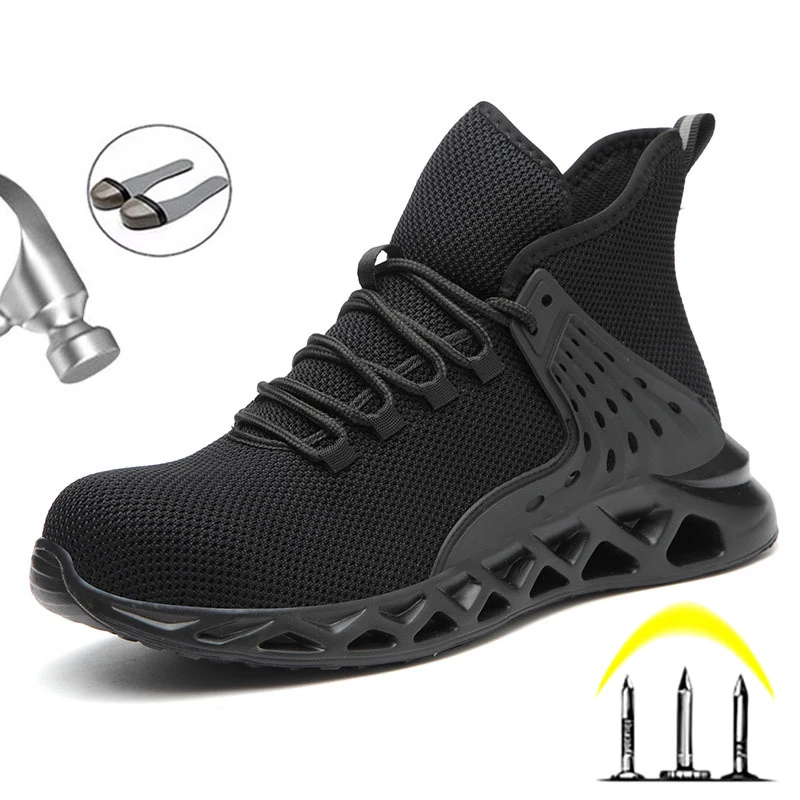

Men Safety Shoes with Metal Toe Indestructible Ryder Shoe Work Boots with Steel Toe Waterproof Breathable Sneakers Work Shoes