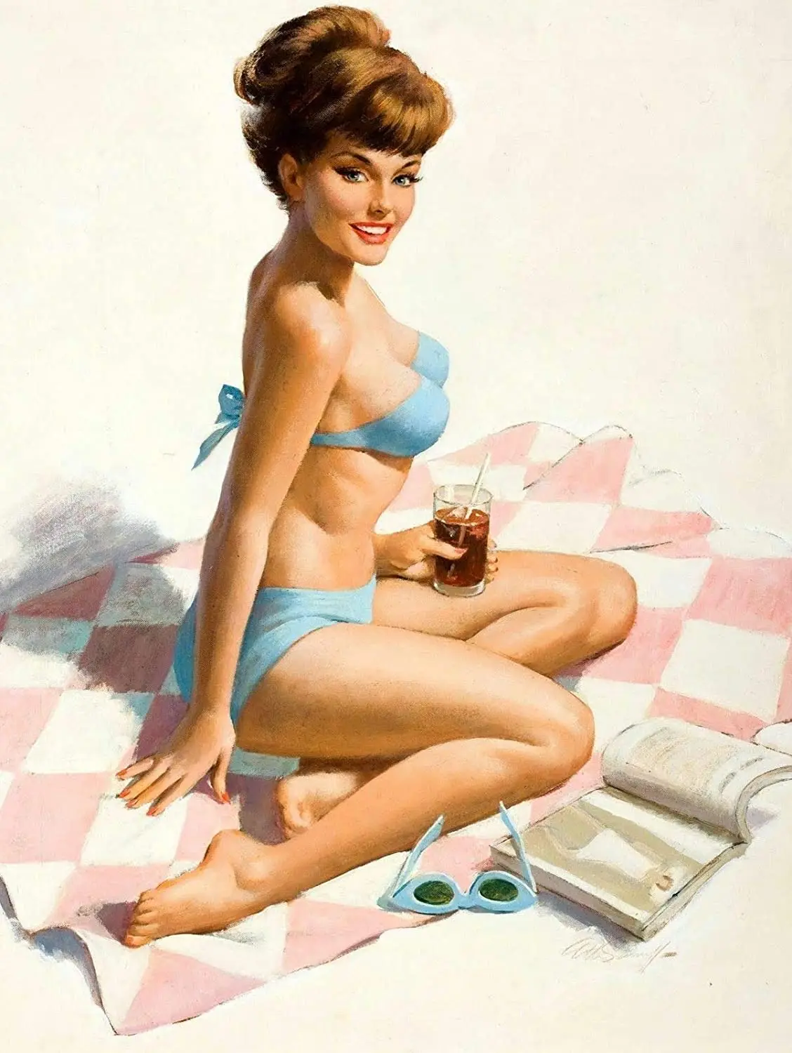 

Vintage Metal Tin Sign Pin-Up Girl in Beach Home Bar Kitchen Wall Decor Hanging Signs 12X8Inch