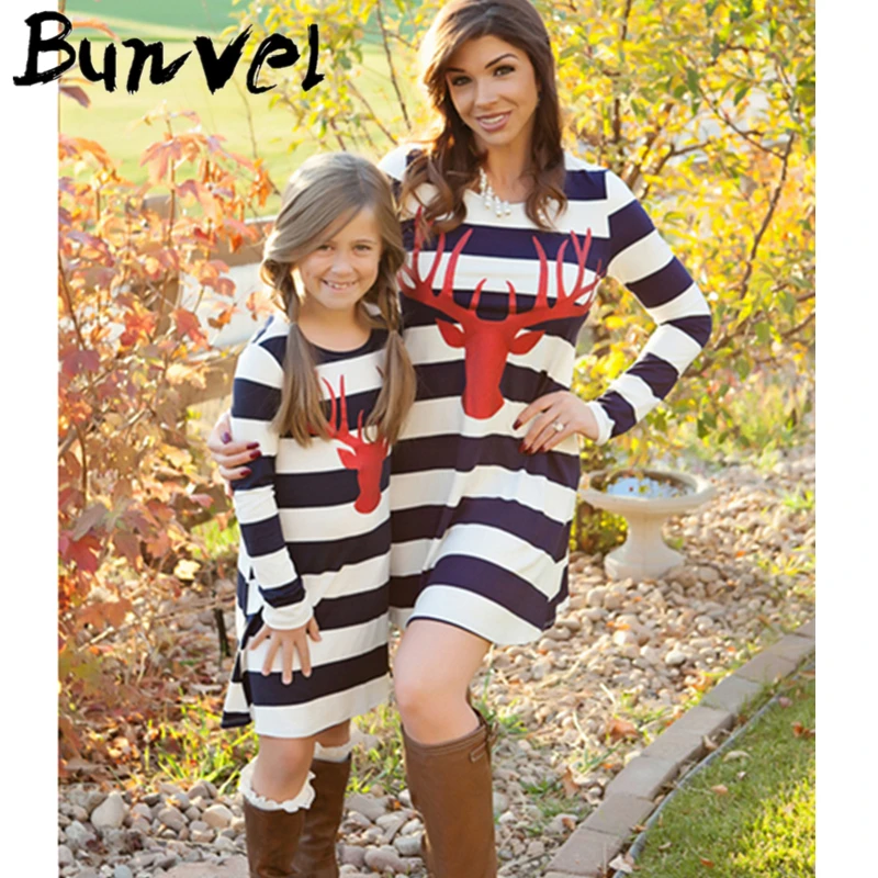 Bunvel/Рождественская одежда Мама и я Платье с принтом оленя Семейные комплекты