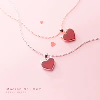 modian pure 925 sterling silver link chain necklace for women romantic red crystal eternal hearts pendant necklace fine jewelry