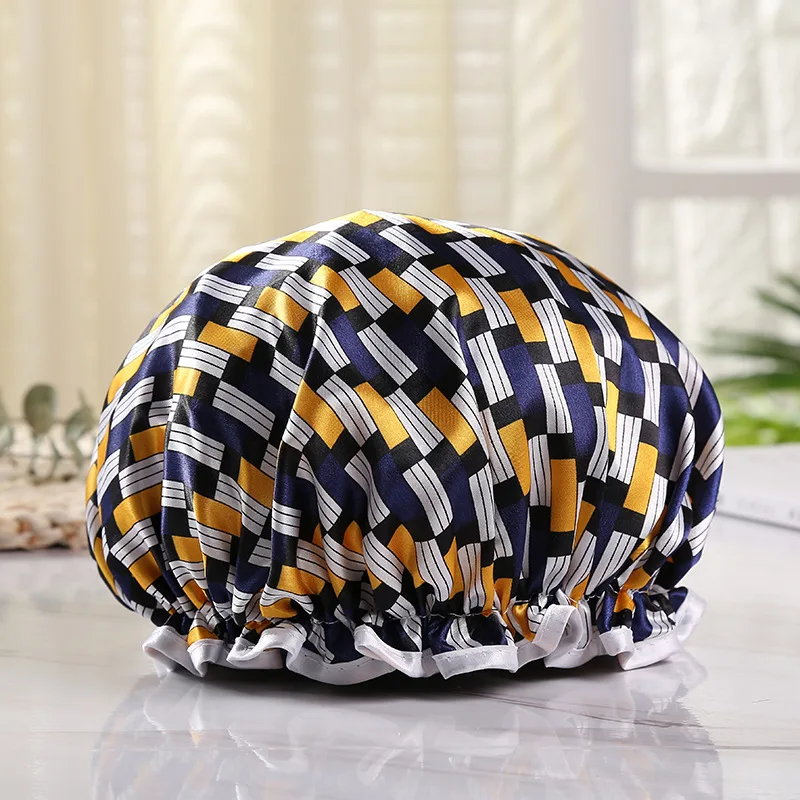 Водонепроницаемая утолщенная шапочка для душа с двойным атласным принтом