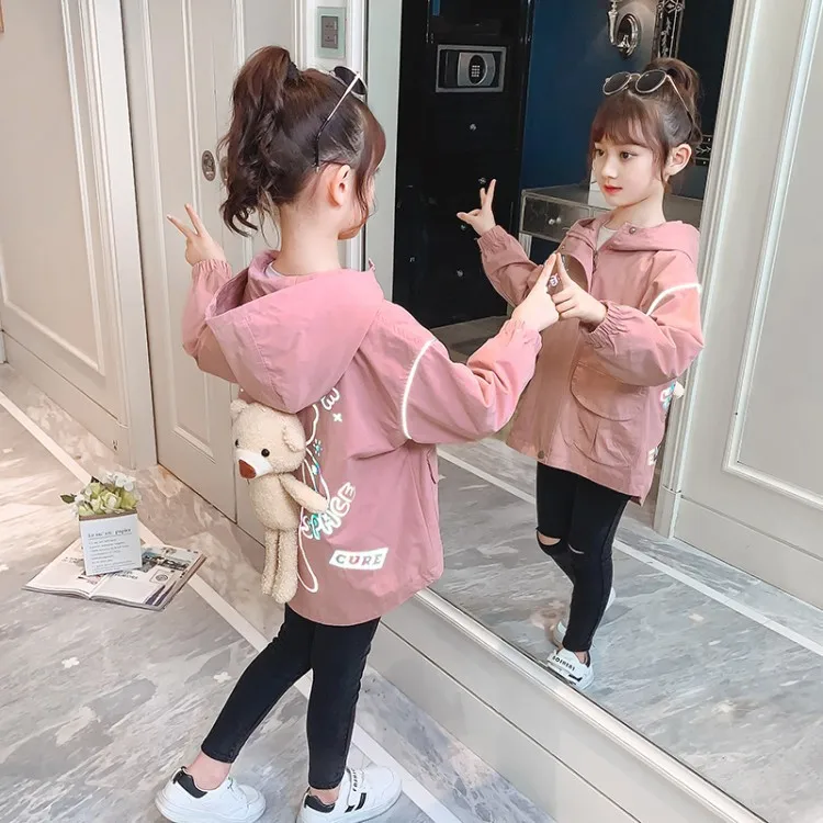 

Girls Spring Autumn Children's Clothing Jacket Little bear For Girls Raincoat Outerwear Coat Baby Children Outwear Child Female