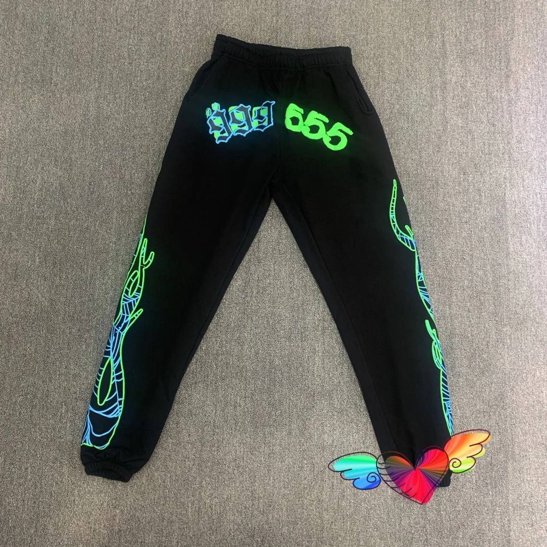 

SMVP 2023 555555 Sweatpants Men Women Fluorescent Green Logo Spider Web Graphic Flame Print Sp5der 555555 Pants Joggers Trousers