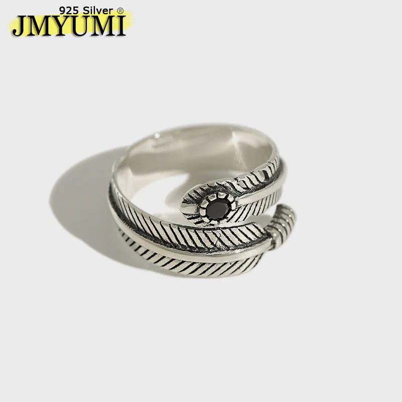 

JMYUMI 925 Sterling Silver Creative Design Ring Simple Irregular Handmade Wedding Jewelry for Women Black Zircon Adjustable