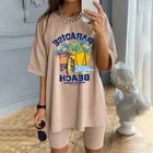 Женская хлопковая футболка в стиле бохо, с принтом, с коротким рукавом, для пляжа и отпуска, 1 шт.
