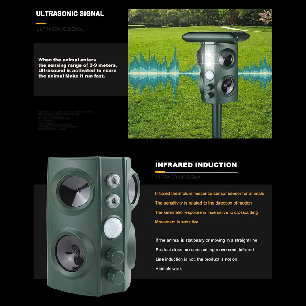 Ультразвуковой отпугиватель животных на солнечной батарее средство для защиты
