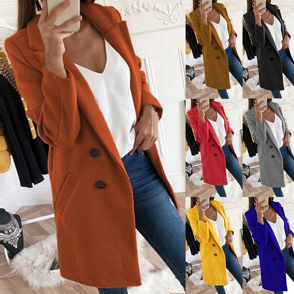 Женская куртка с отложным воротником однотонная длинная размера плюс