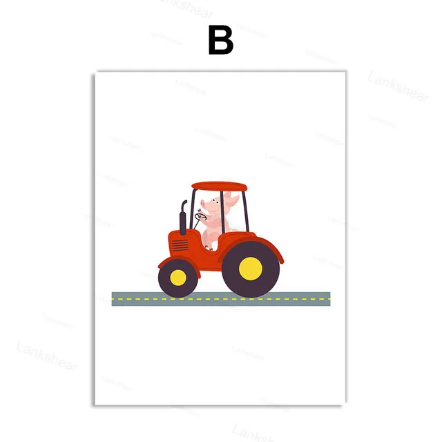 Мультяшный грузовик экскаватор трактор скандинавские плакаты и принты