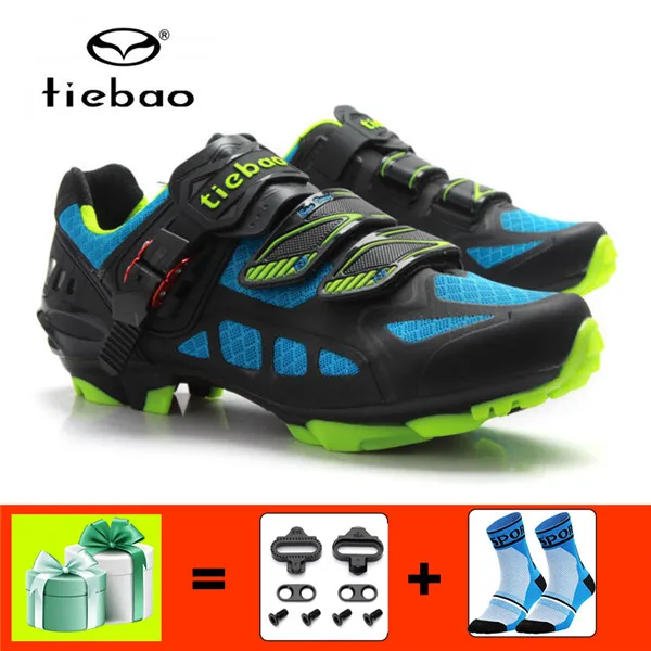 1502 blue with gift TIEBAO, обувь для велоспорта, Черная Мужская обувь для горного велосипеда, нескользящая, самоблокирующаяся, дышащая, mtb обувь, Sapatos, кроссовки Ciclismo - Цвет: 1502 blue with gift