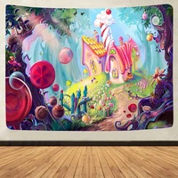 simsant psychedelic mountain tapestry forest castle wonderland art wall hanging tapestries for living room home blanket decor