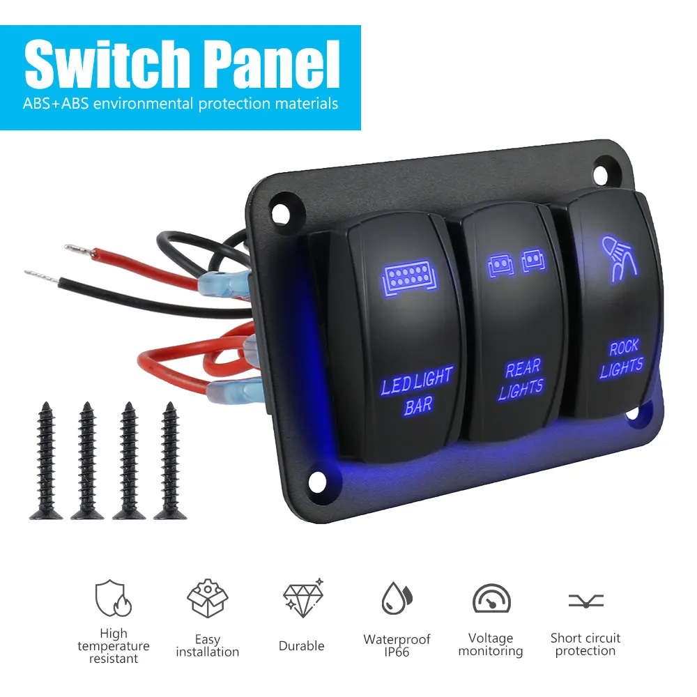 3 банда тумблер кулисный переключатель Панель синий светодиодный светильник для