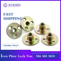 m6 m8 m10 iron plate lock nut for furniture color plated zinc diy woodon home improvement sturdy and durable three hole screw