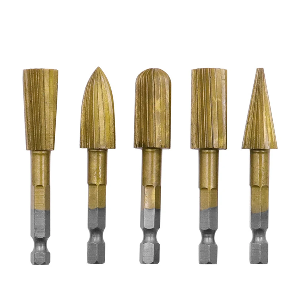 

5PCS Set 6.3mm High-Speed Steel Woodworking Rotary File With Hexagon Handle Burr Wood File Metal Engraving Grinding Bit