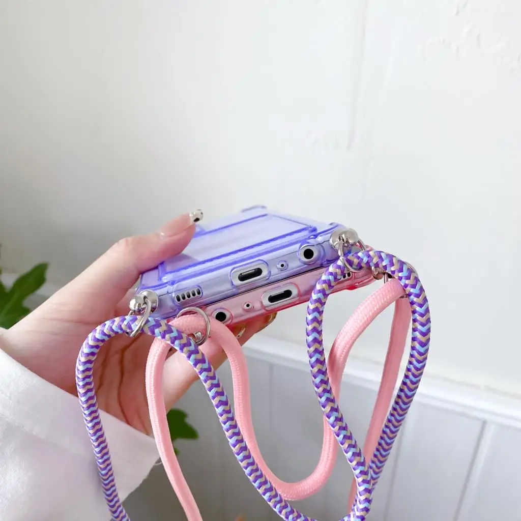 Card Holder Wallet Clear Rope Case For Samsung Galaxy A12 A32 5G A52 A72 A82 A02S S20 FE Ultra S21 Plus Lanyard Strap Hang Cover