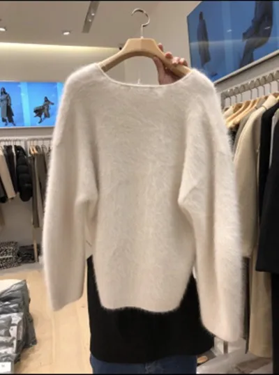 

Fashionable new autumn winter Korean V-neck Pullover loose mink fur solid color thick sweater