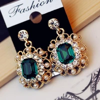 vintage court style rhinestone pearl earrings fashion bright crystal square stud earrings pearl earrings jewelry heart earrings