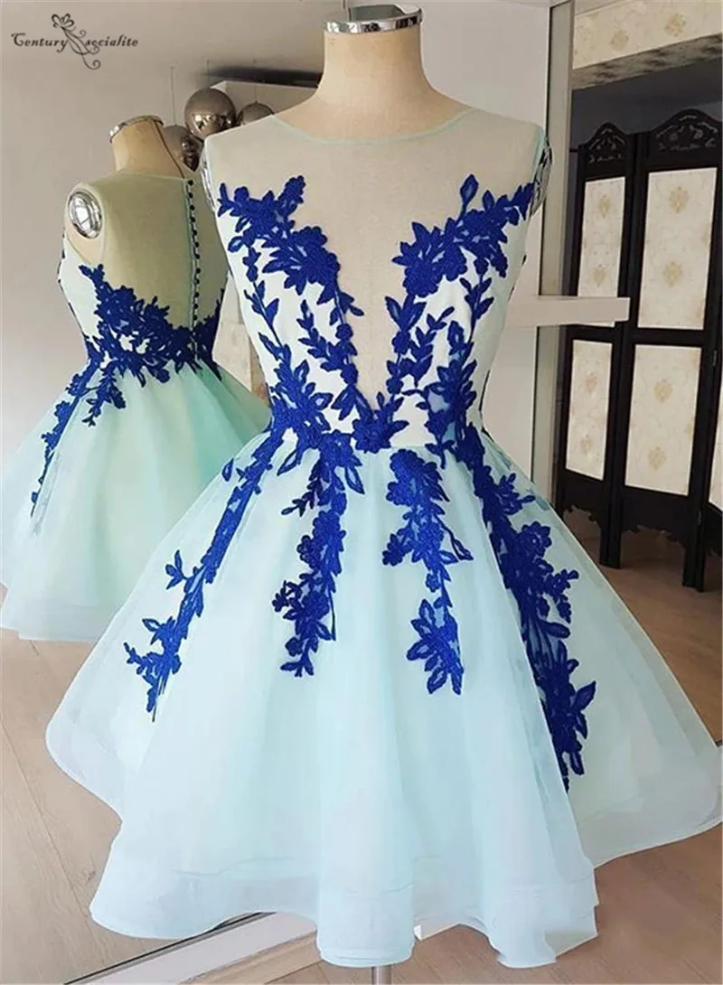 

Кружевные платья для встречи выпускников 2020 аппликации с круглым вырезом на пуговицах иллюзионные Короткие вечерние платья для выпускного...