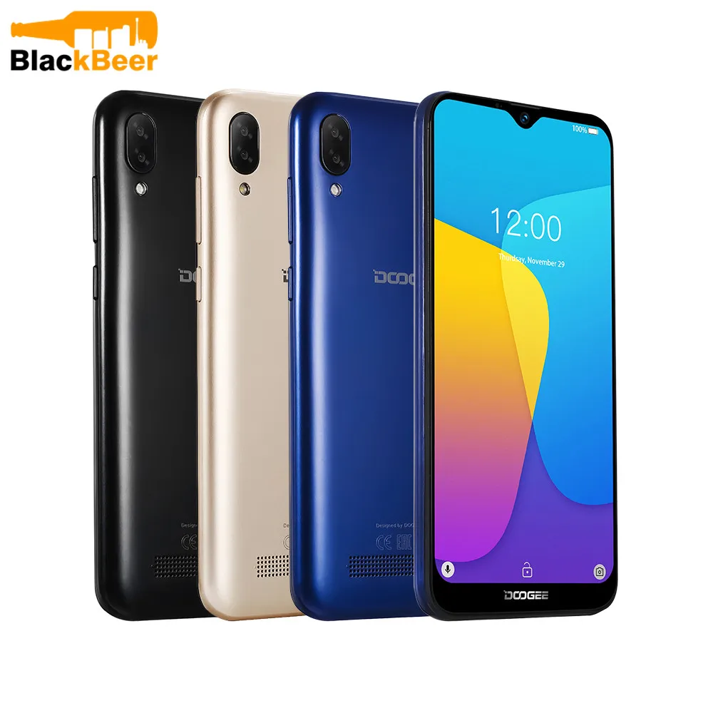 DOOGEE X90 6.1-дюймовый смартфон на Android 8.1 с поддержкой сетей WCDMA, четырехъядерным процессором MT6580A, камерами 5МП+8МП и разблокировкой лица, аккумулятором 3400 мАч и 16 ГБ встроенной памяти.