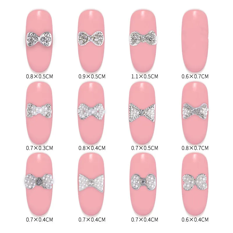 Серебряный галстук бабочка для ногтей 10 шт. + Кристалл AB Стразы крошечный лук