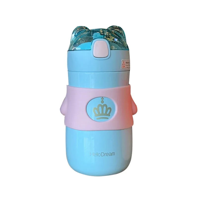 

Cute Water Bottle Botella Agua Acero Inoxidable Thermal Mug with Straw and Anti-scalding Cup Holder Termos Obiadowy Fashion 2021