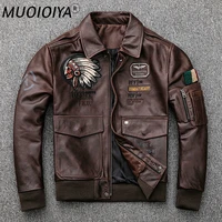 mens genuine leather clothing indian new product replica horse leather oil wax vintage old red brown flight suit leather jacket