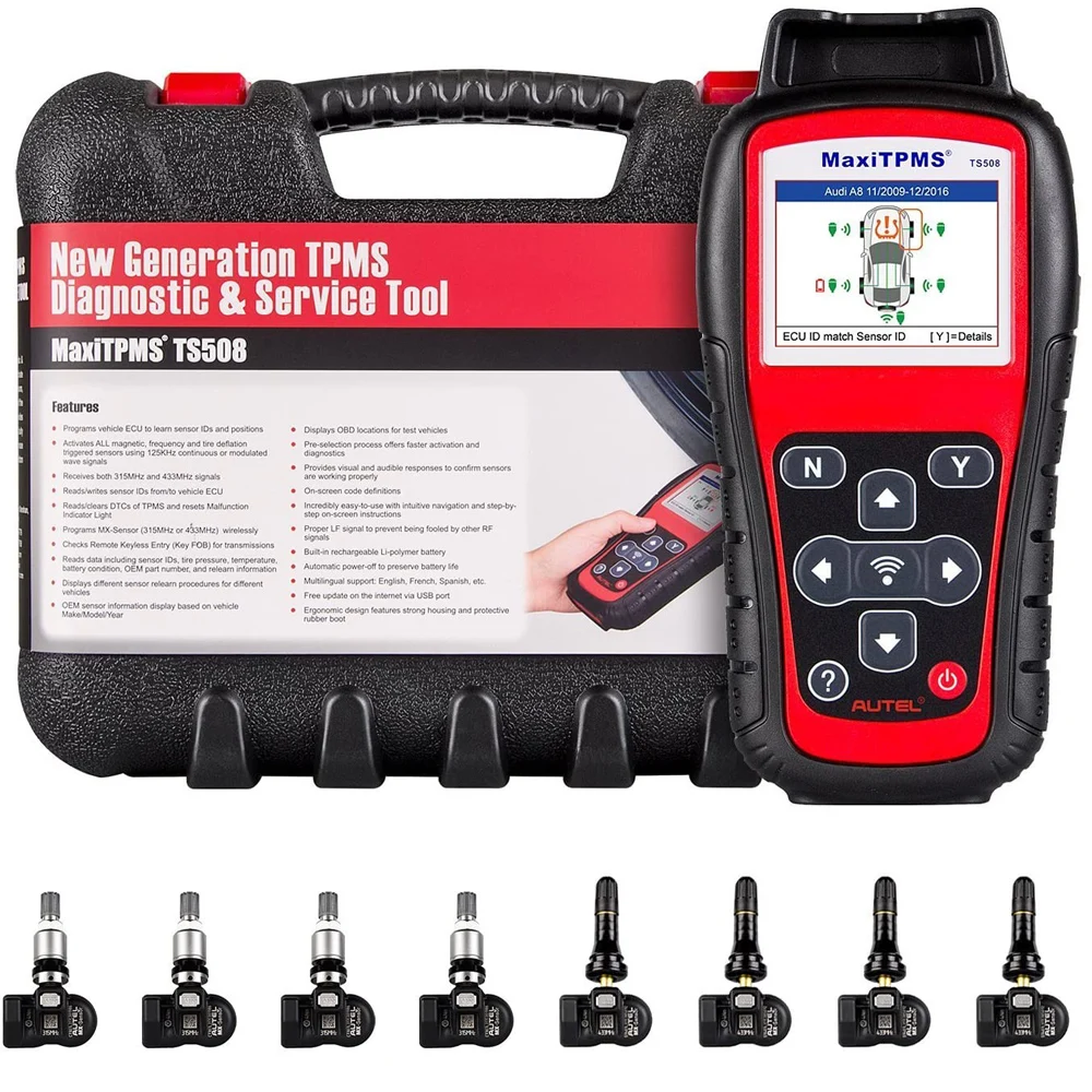 Диагностический инструмент Autel MaxiTPMS TS508K TPMS сменные клапаны с 4 шт. 315 МГц MX Sensor и 433