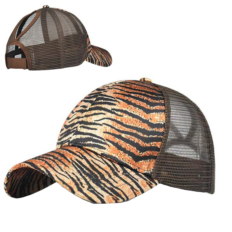 

Women Cotton&Polyester Leopard Ponytail Baseball Cap Female Casual Outdoor Mesh Sun Hat Girl Sport Gorras Adjust with Velcr