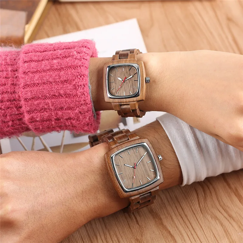 Creative Walnut Wooden Watches for Lovers Couple Wristwatch Women Men Quartz Watch Full Bamboo Band Reloj Hombre Souvenir Gifts