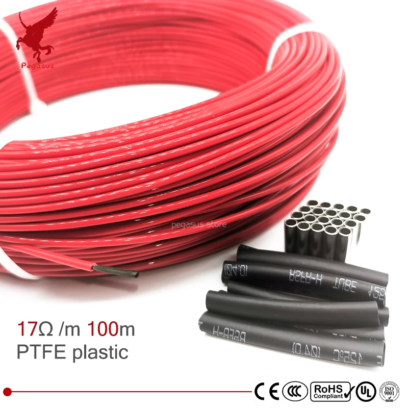 100 м 17 Ом многоцелевой 24k PTFE углеволоконный нагревательный кабель 5 В 240 подогрев