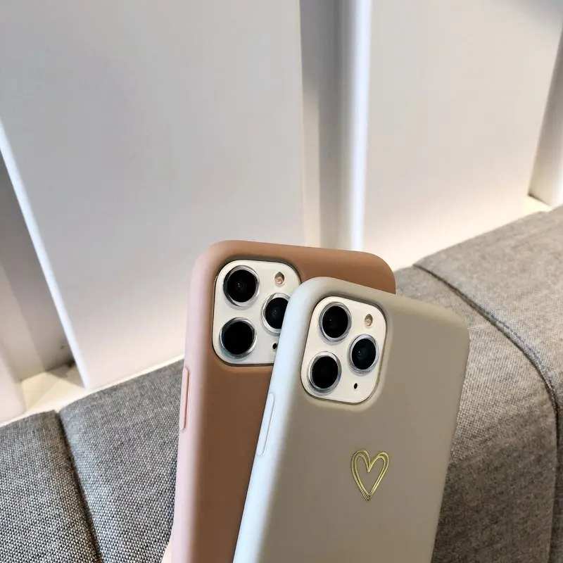 

Solid Love Heart Phone Case For iPhone 12 Mini 11 Pro Max X XR XS 7 8 6 6s Plus SE 2020 Soft Silicone TPU Shockproof Back Cover