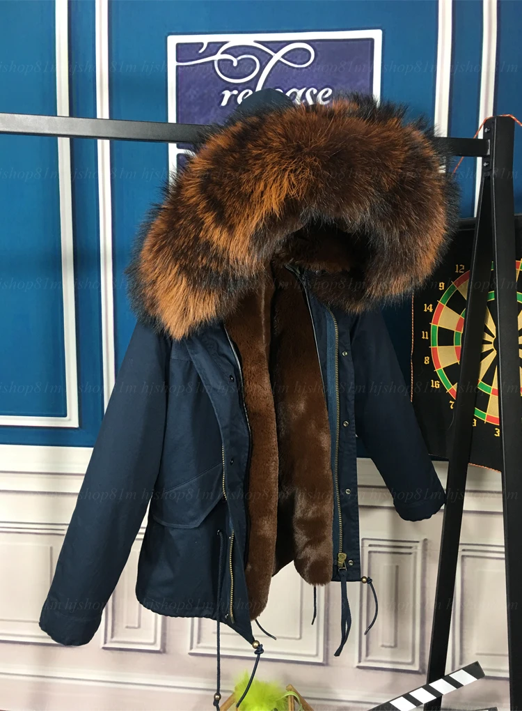Коричневая/синяя элегантная толстовка с капюшоном из натурального меха