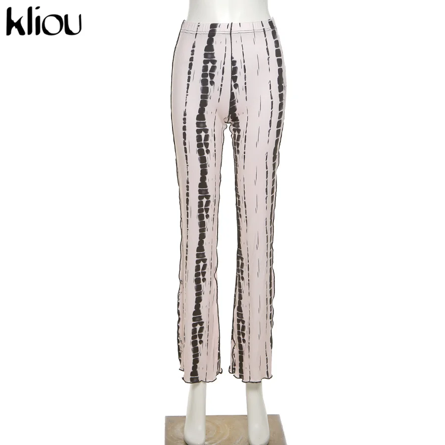 

Kliou Print Long Pants Women Summer Hipster Sexy Sheath Casual Punk Street Midnight Style Medium Waist Stretchy Streetwear