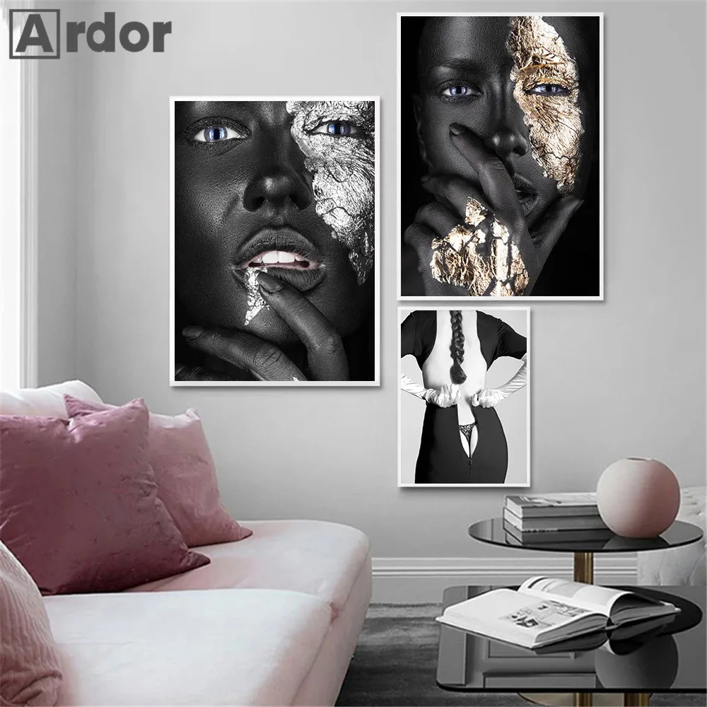 Золотистая Серебристая женщина Настенная картина Крылья Ангела сексуальная