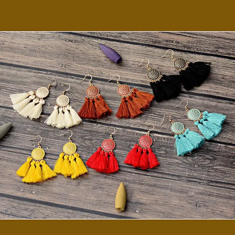 2020 Модные Разноцветные этнические висячие серьги в стиле бохо с кисточками