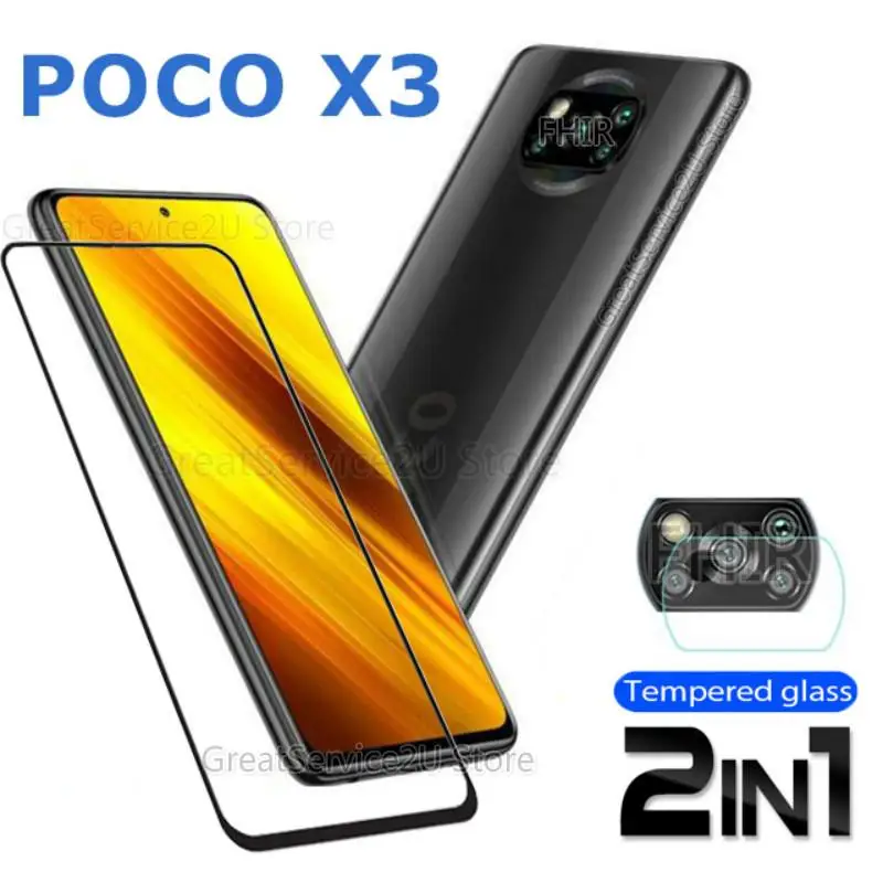 2 в 1 защитная пленка из закаленного стекла для Xiaomi Poco X3 стекло NFC объектив Mi Pocophone F1