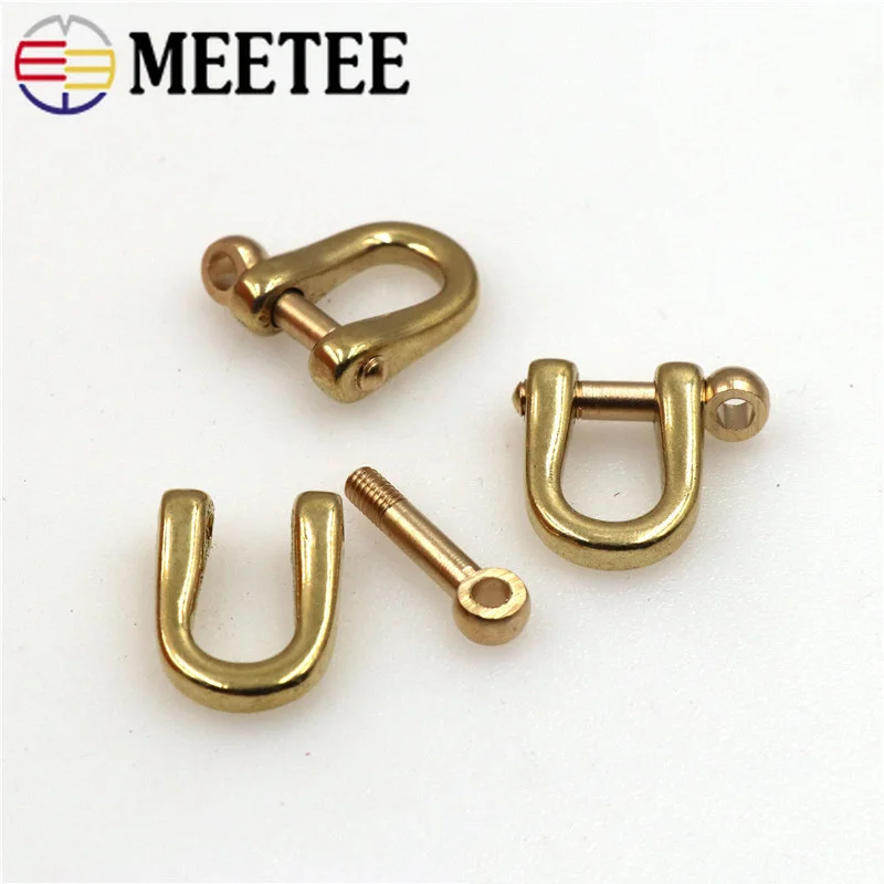 4Pcs 6/8/10mm Solid Brass Carabiner Key Chain D Ring Hook Clasp Belt Strap Horseshoe Buckles Fastener DIY Leather Crafts|Пряжки и