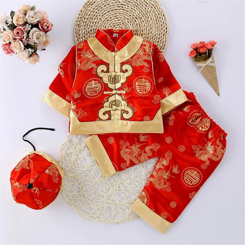 

3Pcs Chinese Traditional Clothing for Baby Boy Girl Kids Kung Fu Uniform Set Hanfu New Year Festival Dragon Embroidery Tang Suit