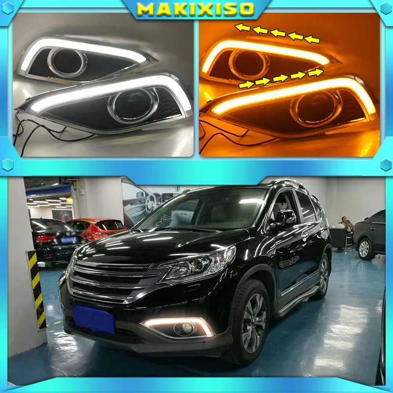 LED Daytime Running Light For Honda CR-V CRV 2012 2013 2014 Waterproof 12V Yellow Turn Signal Indicator Light Bumper LED DRL