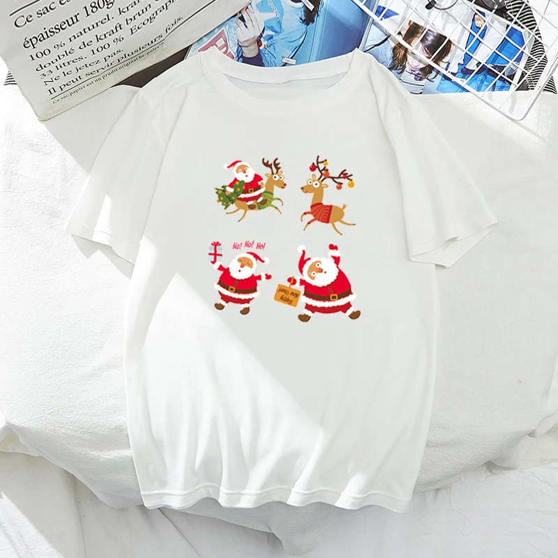 

Подходит для всех сезонов Счастливого Рождества Санта Клаус Графический Футболка для женщин Harajuku мультфильм футболки женские топы, футбол...